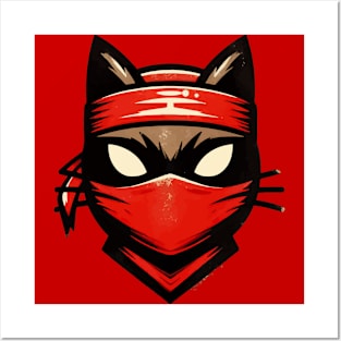 Cool Ninja Cat Japanese Retro Vintage Style Posters and Art